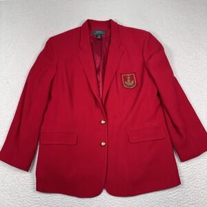 Lauren Ralph Lauren Women 18W Red Wool Crest Blazer Jacket Size Gold Buttons USA
